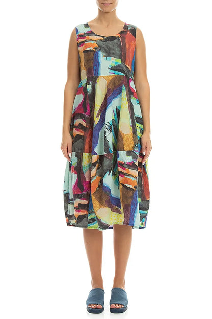 Sleeveless Balloon Abstract Linen Dress 1