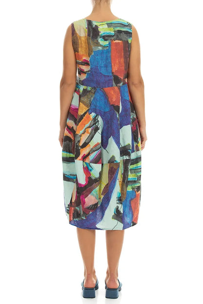 Sleeveless Balloon Abstract Linen Dress 2