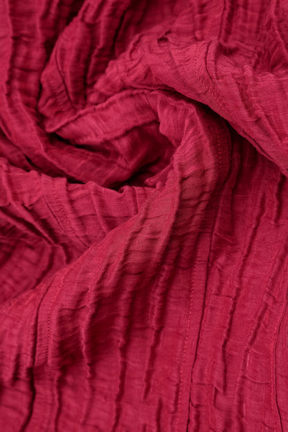 Sleeveless Balloon Crinkled Ruby Silk Linen Dress 6