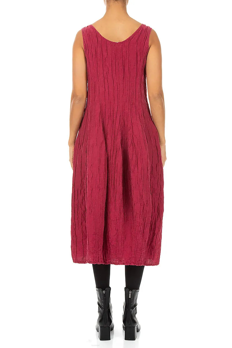 Sleeveless Balloon Crinkled Ruby Silk Linen Dress 2
