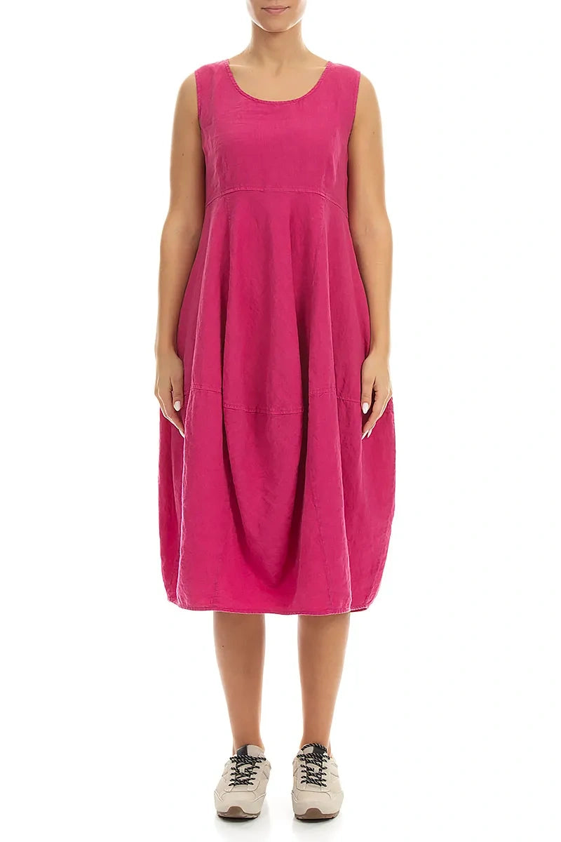 Sleeveless Balloon Fuchsia Linen Dress 1