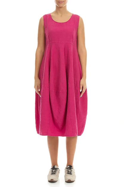 Sleeveless Balloon Fuchsia Linen Dress 1