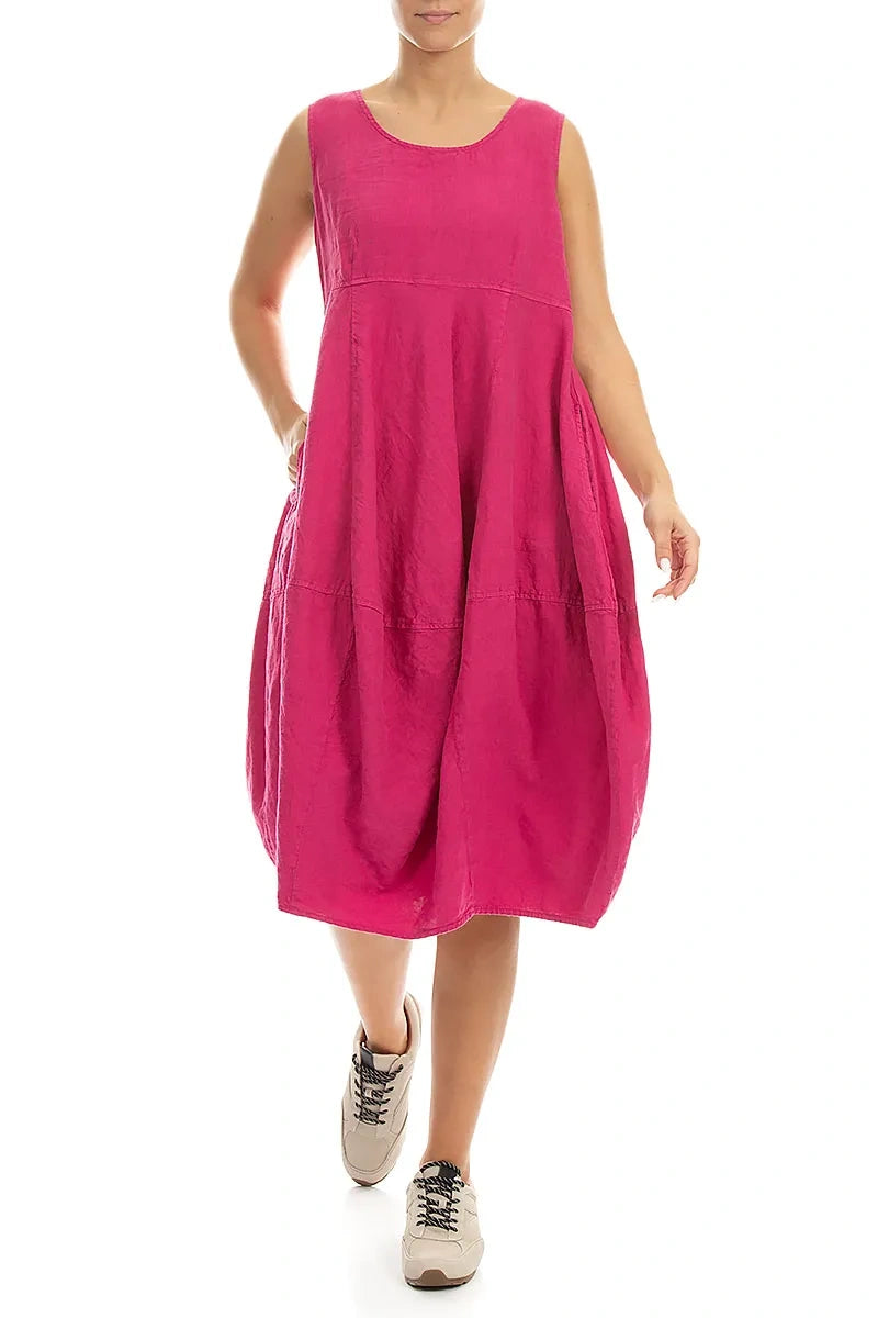 Sleeveless Balloon Fuchsia Linen Dress 3