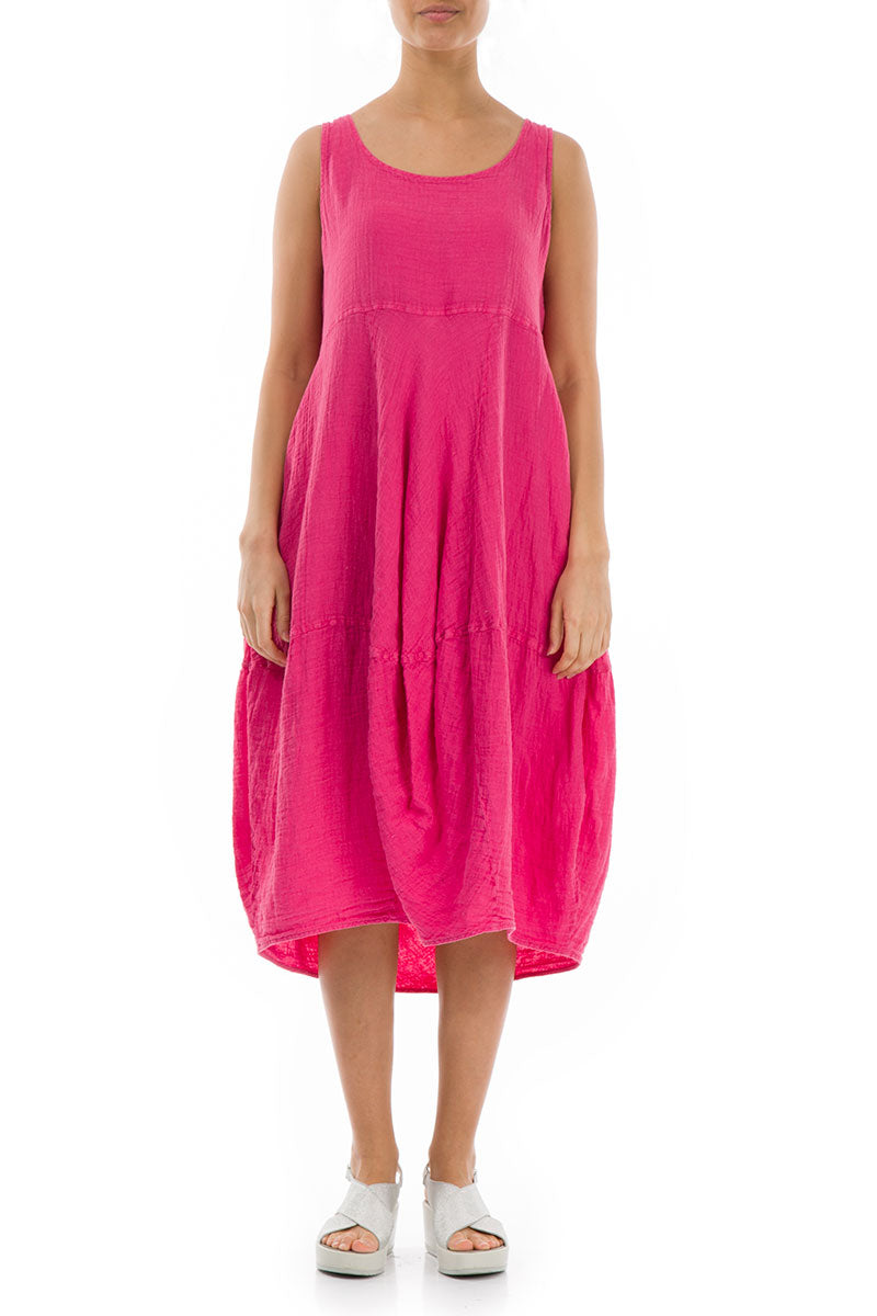 Sleeveless Balloon Fuchsia Crêpe Linen Dress 1