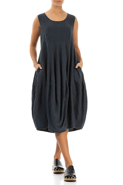 Sleeveless Balloon Graphite Linen Dress 4