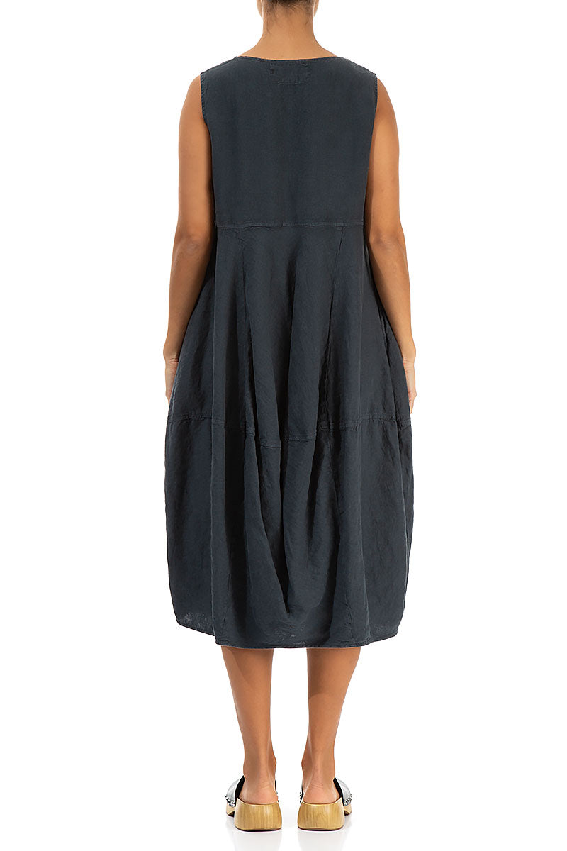 Sleeveless Balloon Graphite Linen Dress 2