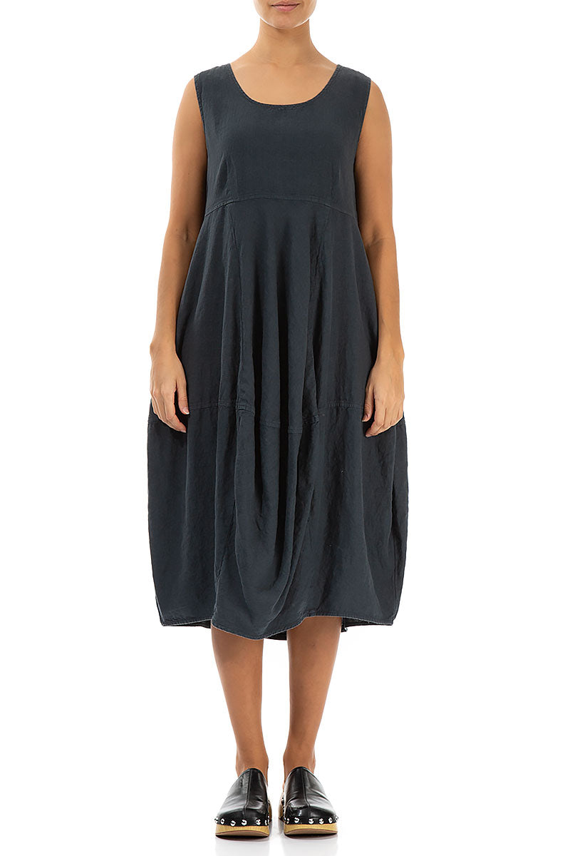 Sleeveless Balloon Graphite Linen Dress 1