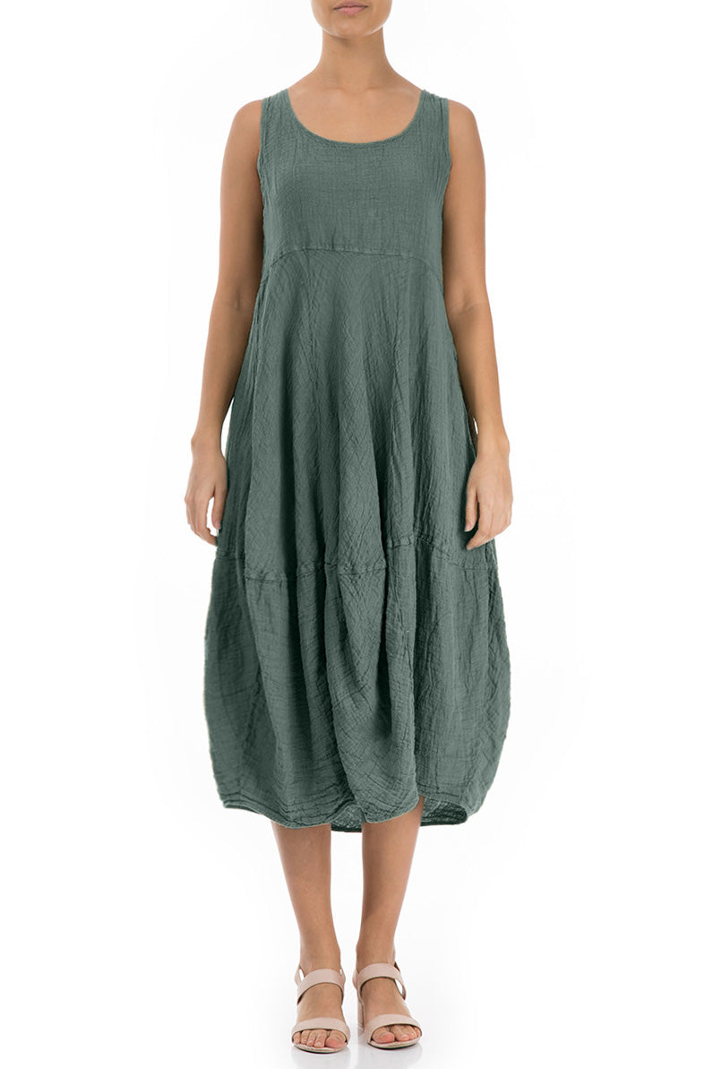 Sleeveless Balloon Sage Crêpe Linen Dress 1
