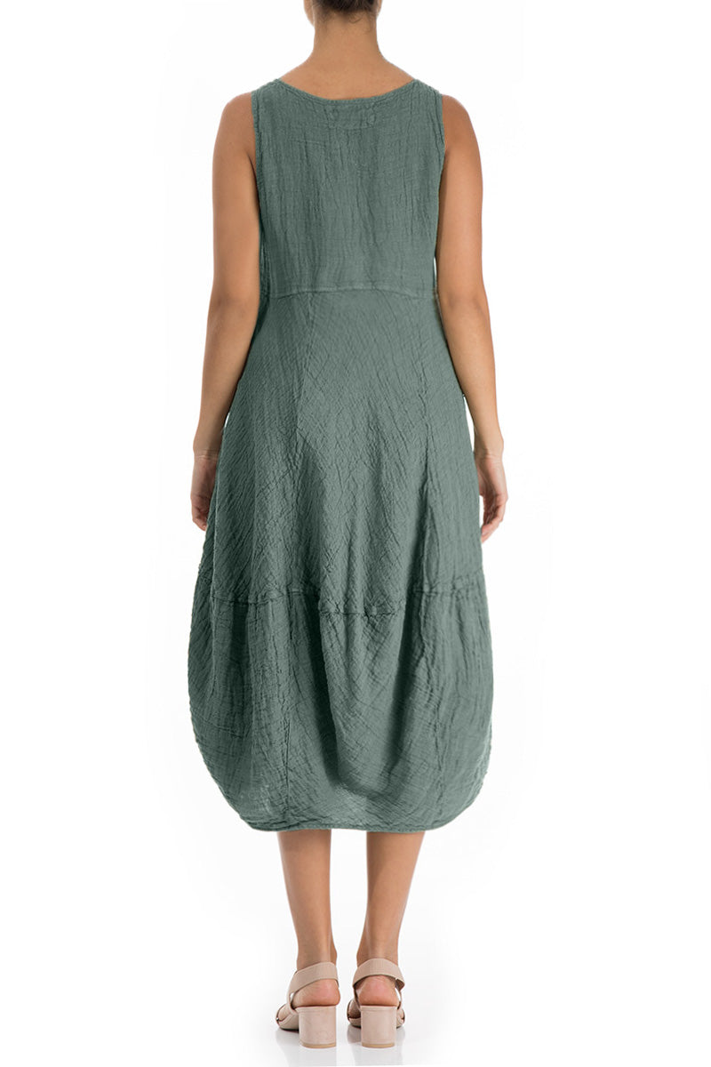 Sleeveless Balloon Sage Crêpe Linen Dress 2