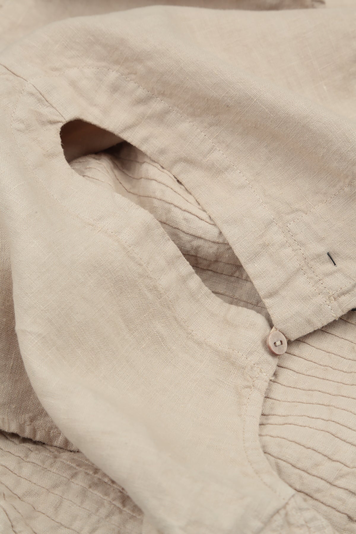 Sleeveless Beige Pintuck Linen Dress 6