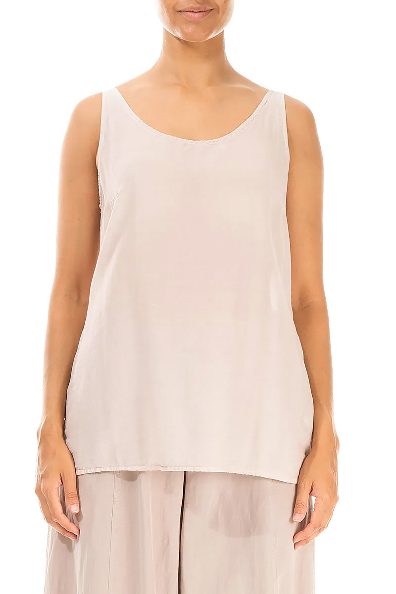 Sleeveless Beige Silk Cotton Top 2