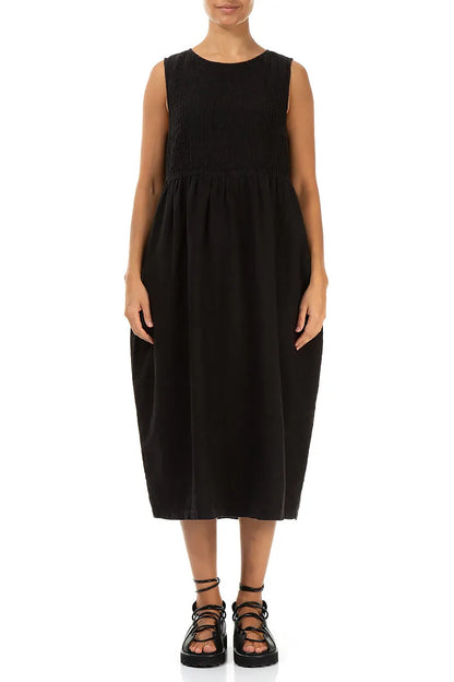 Sleeveless Black Pintuck Linen Dress 1