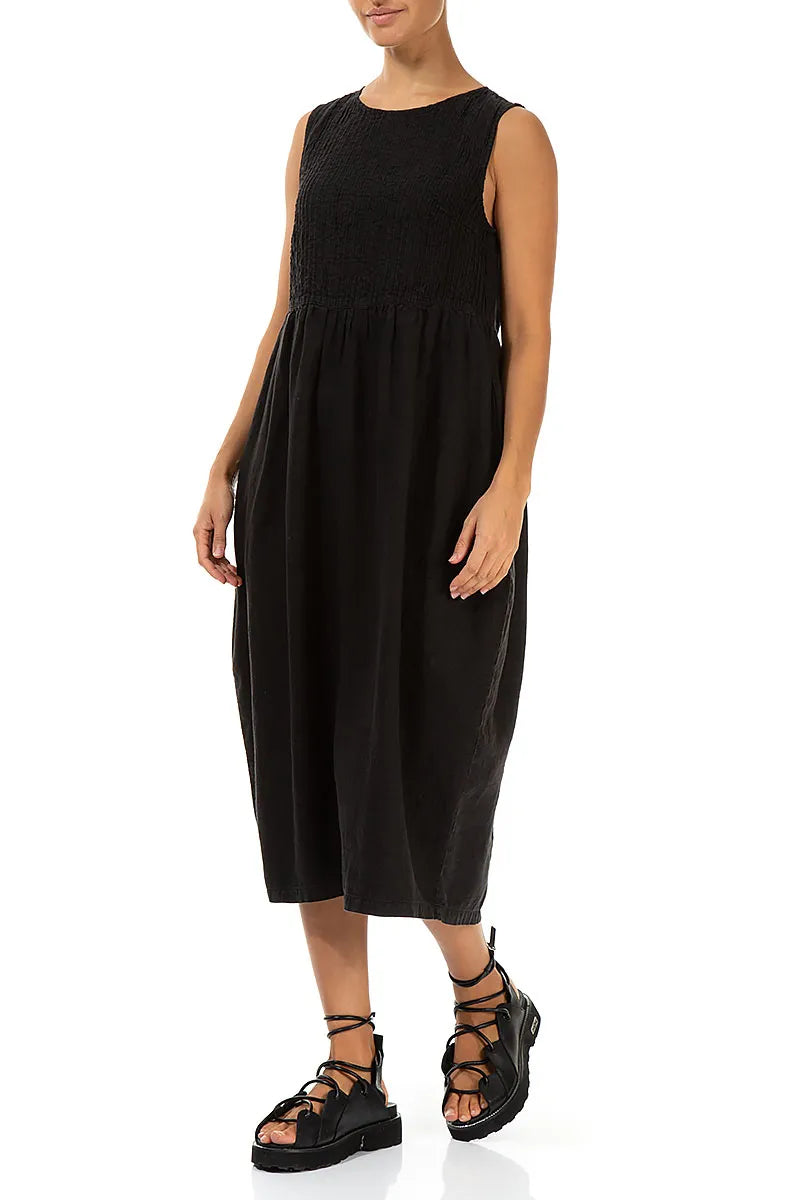 Sleeveless Black Pintuck Linen Dress 3