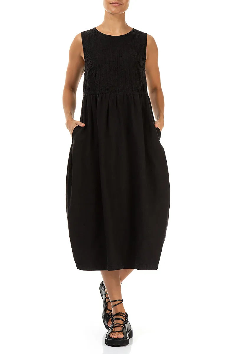 Sleeveless Black Pintuck Linen Dress 4
