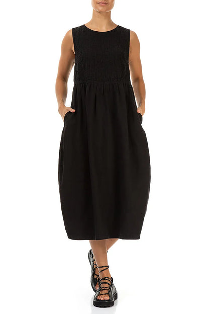 Sleeveless Black Pintuck Linen Dress 4