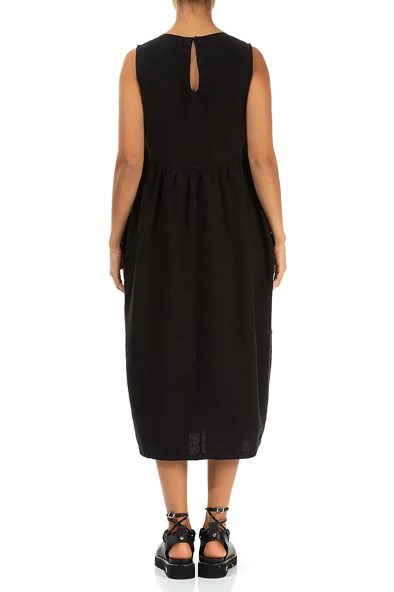 Sleeveless Black Pintuck Linen Dress 2