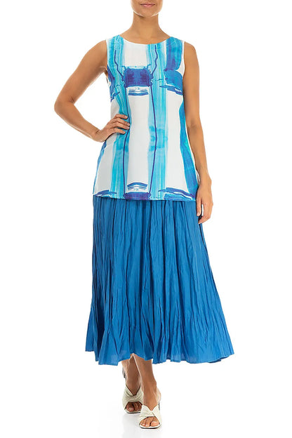 Sleeveless Blue Brushstroke Silk Bamboo Top 4