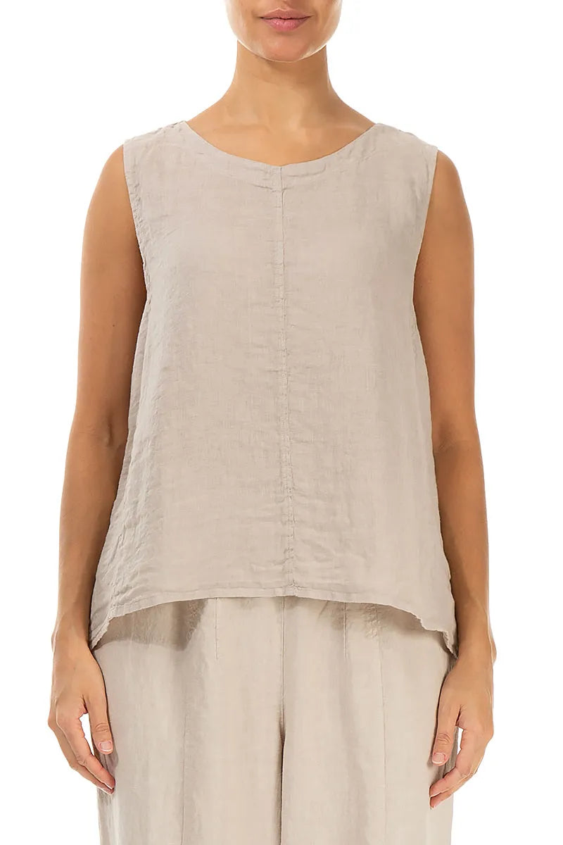Sleeveless Flared Beige Linen Top 1