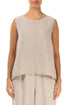 Sleeveless Flared Beige Linen Top 1