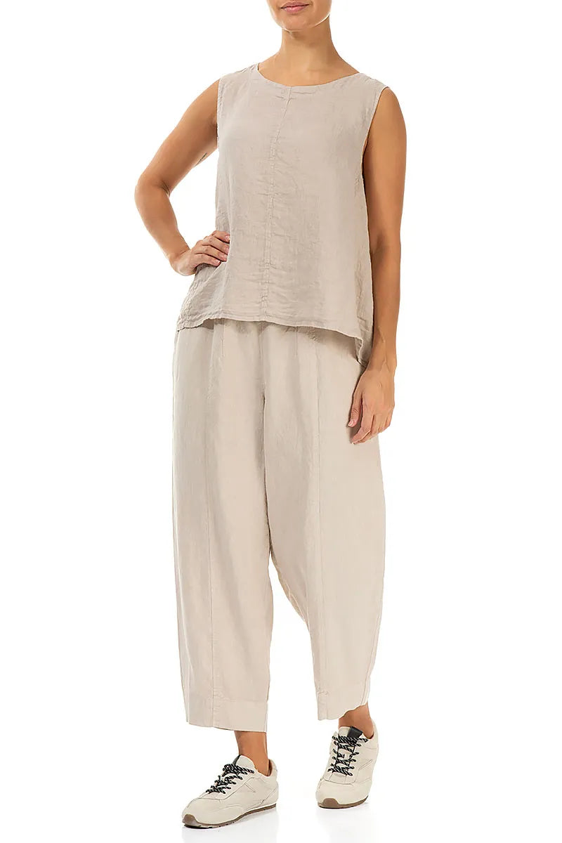 Sleeveless Flared Beige Linen Top 4