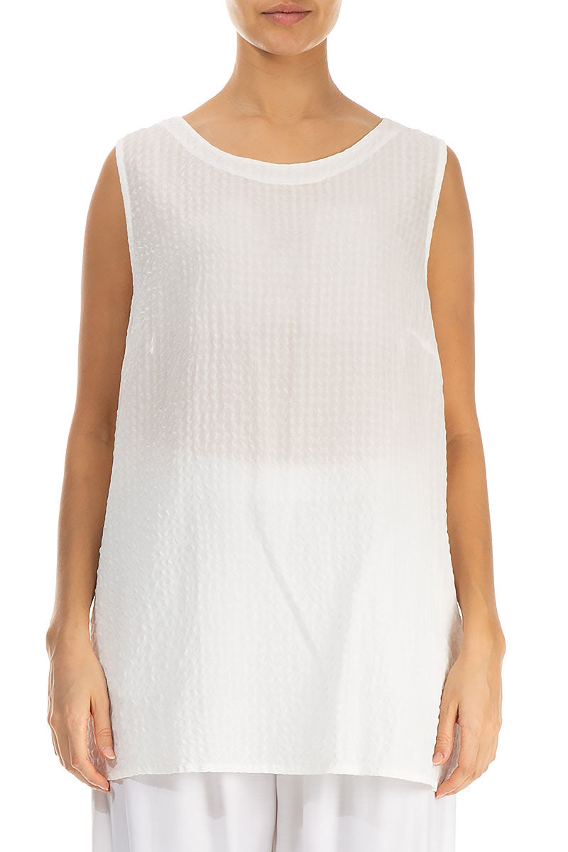 Sleeveless Off White Textured Silk Top 1