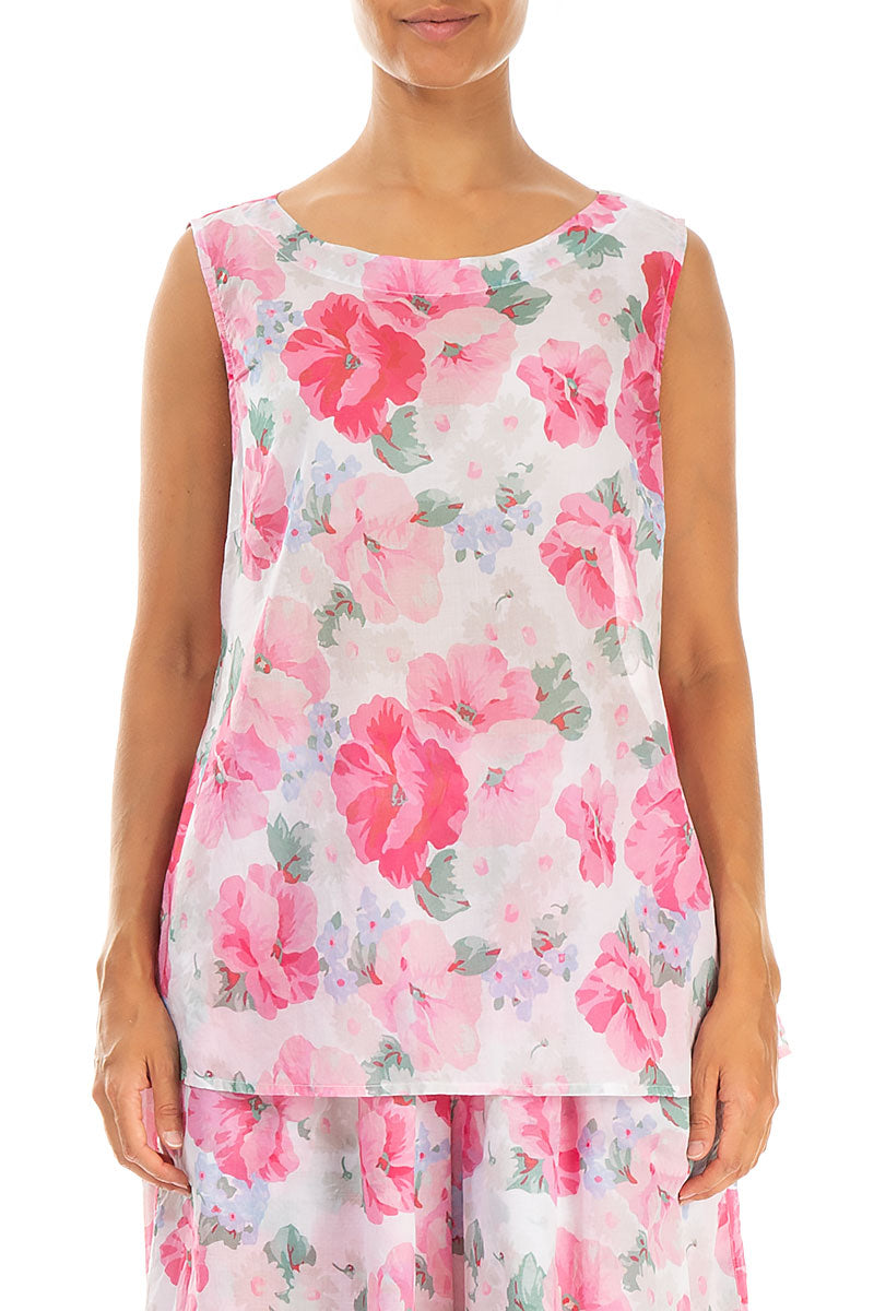 Sleeveless Peony Blossom Cotton Top 1
