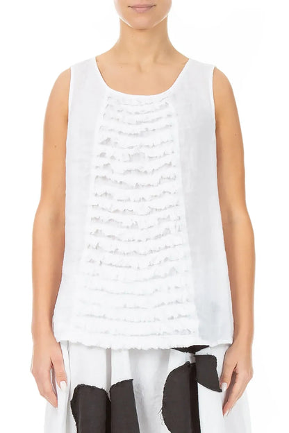 Sleeveless Ruffled White Linen Top 1