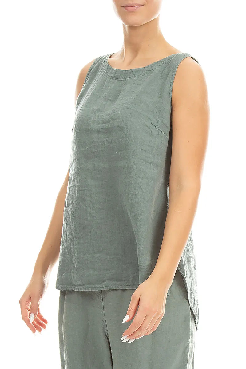 Sleeveless Sage Linen Top 3