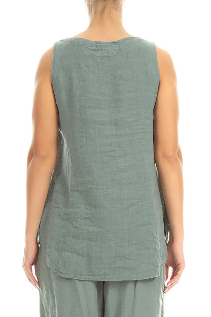 Sleeveless Sage Linen Top 2
