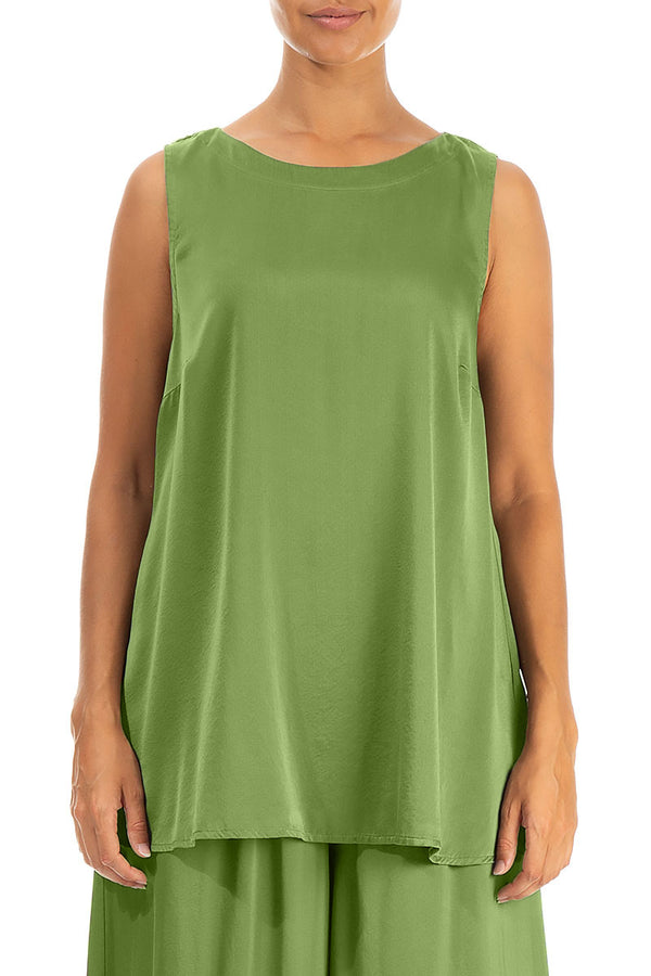 Sleeveless Shamrock Green Silk Top 1