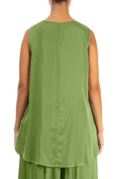 Sleeveless Shamrock Green Silk Top 2