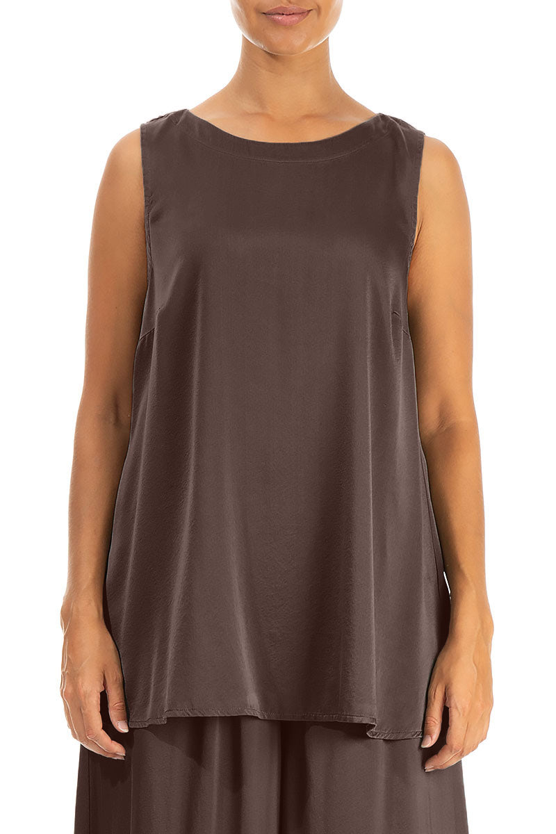 Sleeveless Truffle Brown Silk Top 1