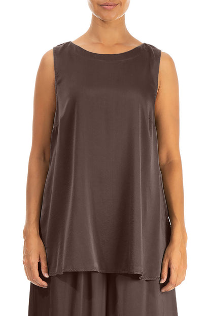 Sleeveless Truffle Brown Silk Top 1