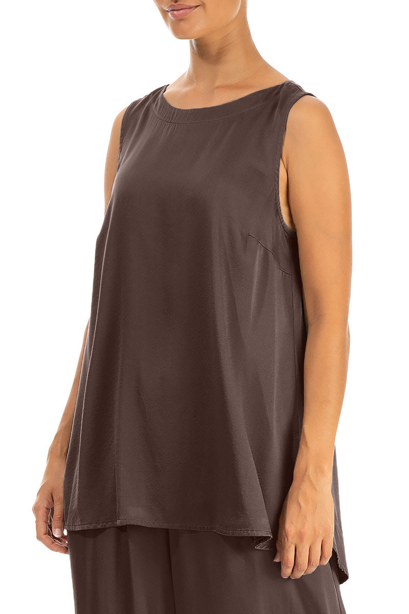 Sleeveless Truffle Brown Silk Top 3