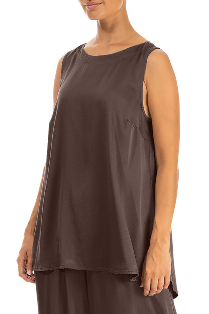 Sleeveless Truffle Brown Silk Top 3