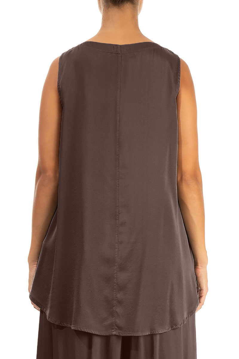 Sleeveless Truffle Brown Silk Top 2