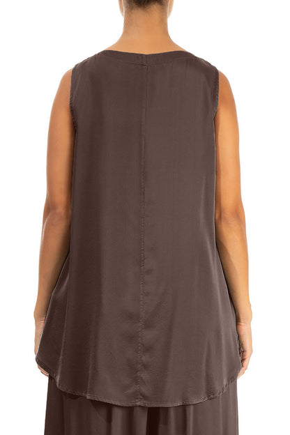 Sleeveless Truffle Brown Silk Top 2