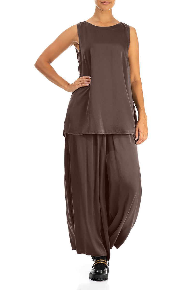 Sleeveless Truffle Brown Silk Top 4