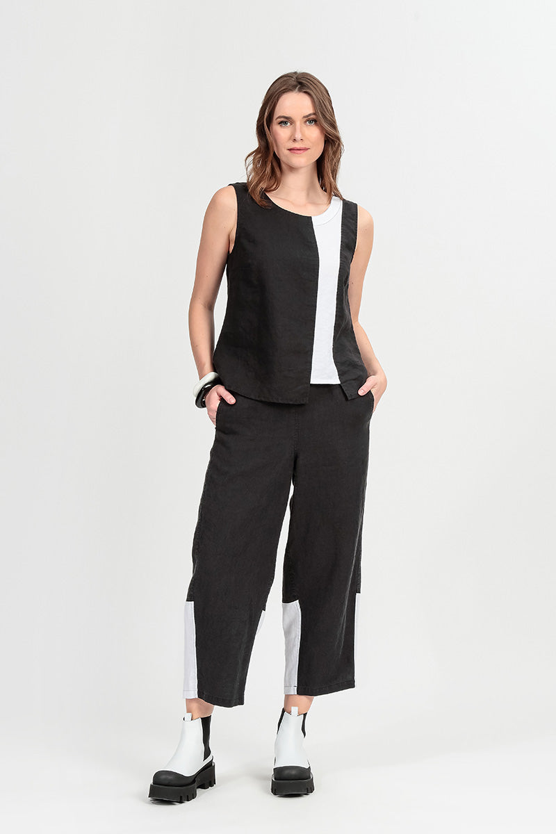 Sleeveless Two-Tone Linen Top 1