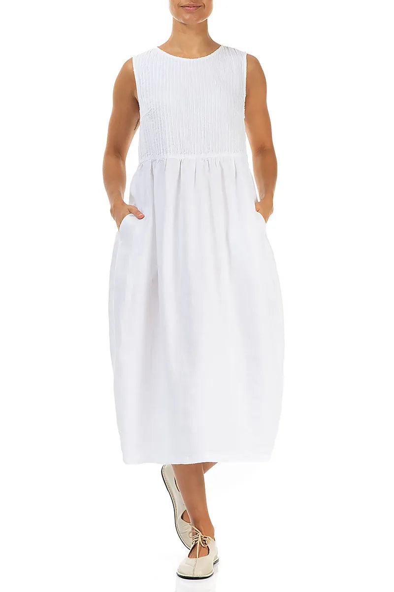 Sleeveless White Pintuck Linen Dress 4