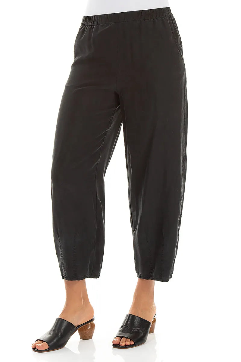 Slight Taper Black Pure Silk Trousers 3