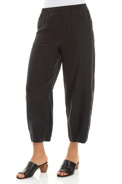 Slight Taper Black Pure Silk Trousers 3