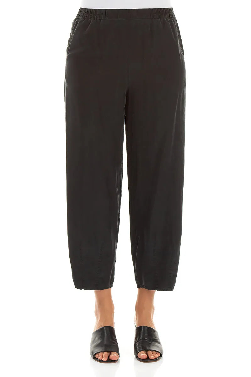 Slight Taper Black Pure Silk Trousers 1