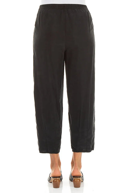 Slight Taper Black Pure Silk Trousers 2