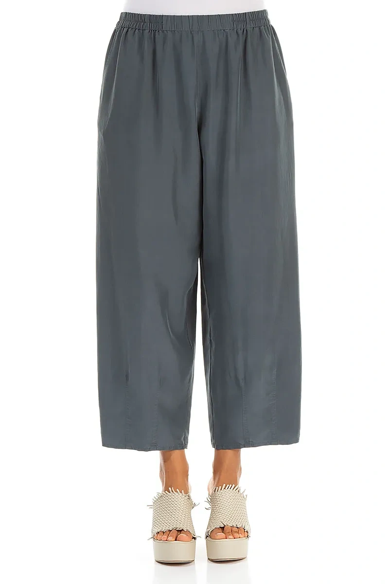 Slight Taper Graphite Pure Silk Trousers 1