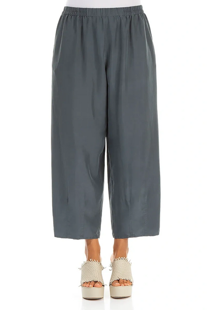 Slight Taper Graphite Pure Silk Trousers 1
