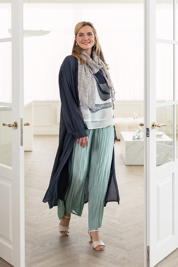 Slit Hem Graphite Textured Silk Jacket 1