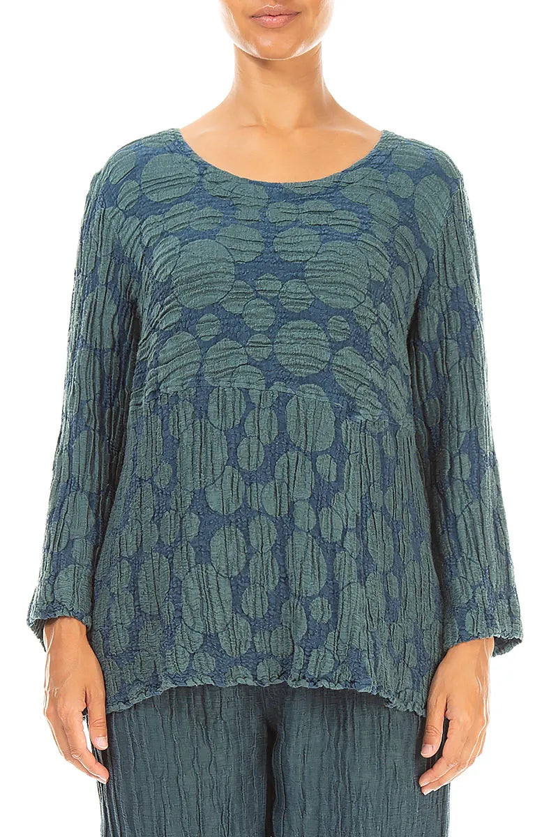 Blouse circulaire en Soie et Lin Turquoise profond à forme douce
