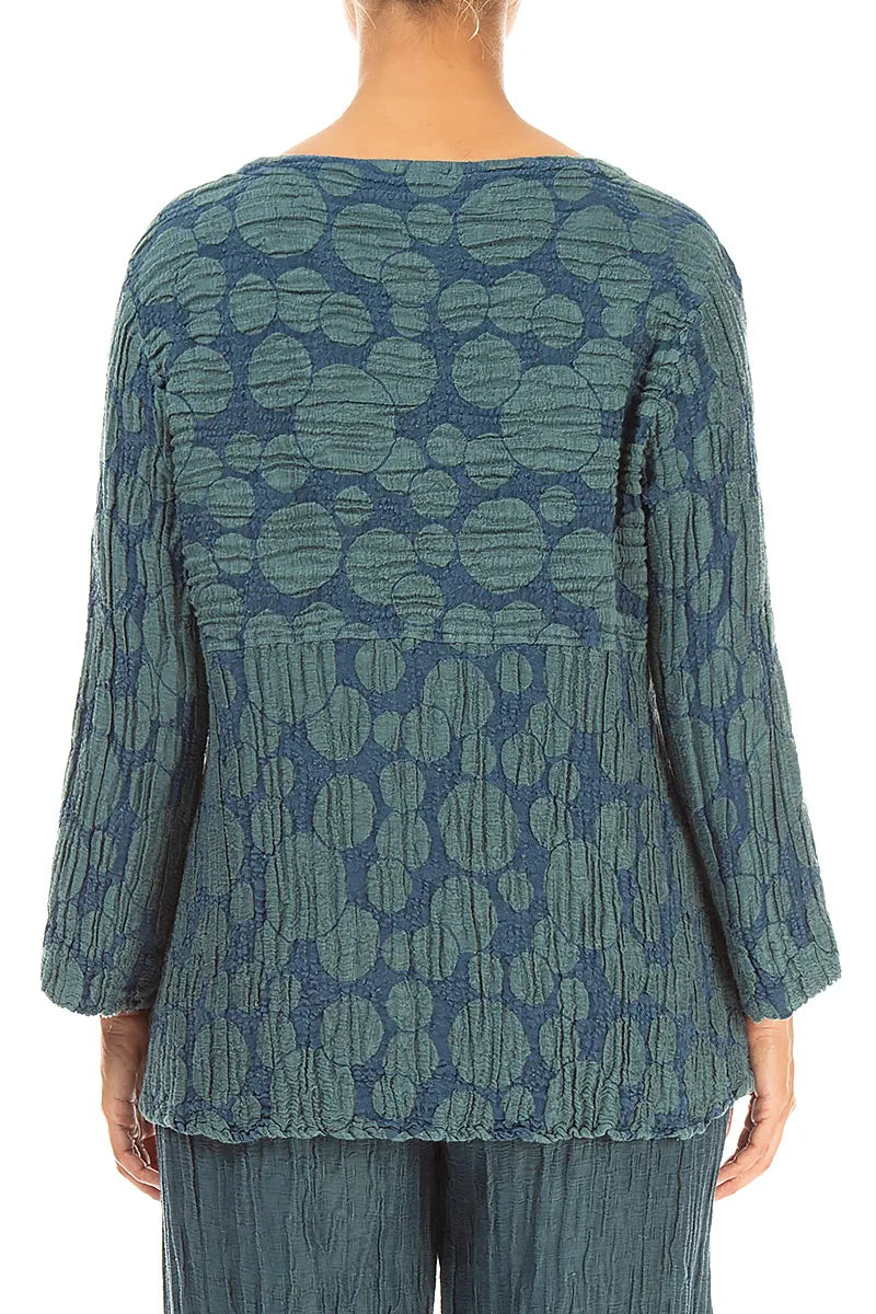 Blouse circulaire en Soie et Lin Turquoise profond à forme douce