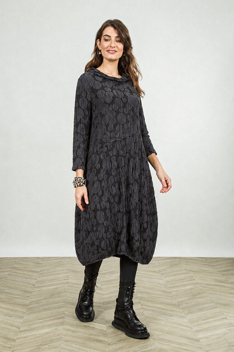 Soft Cowl Charcoal Circle Silk Linen Dress 1